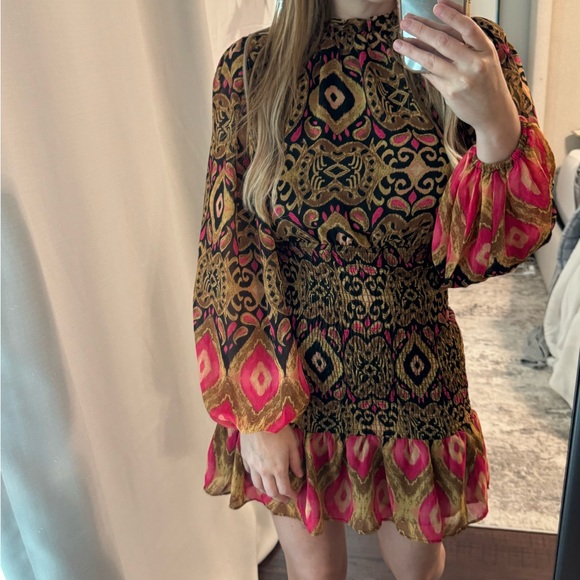 Olivaceous Dresses & Skirts - Bohemian Patterned Dress with Bell Sleeves